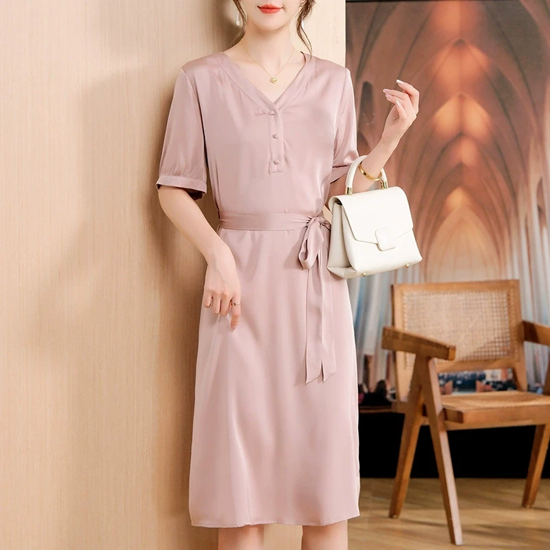 【雪夕】气质真丝连衣裙 桑蚕丝90.2%+氨纶9.8% C-MM-L8105