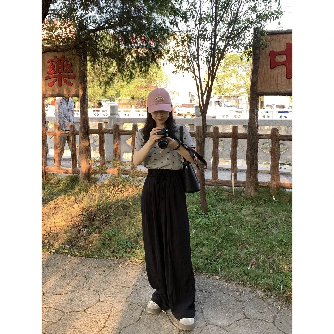 百日常搭 小个子山本裤2025新款韩版宽松显瘦直筒裤冰感休闲裤