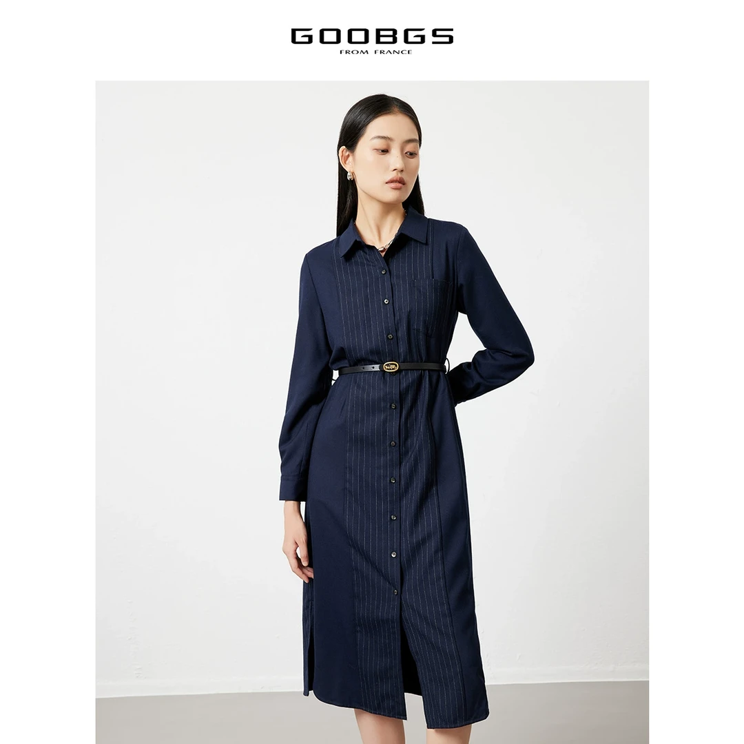 【XX 】谷邦GOOBGS 竖条纹衬衫连衣裙 G2441161
