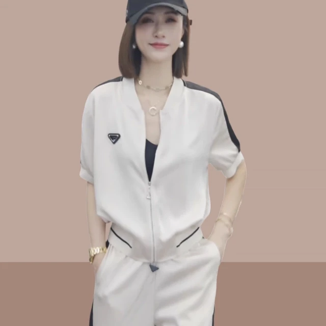 高端欧货休闲运动速干套装女士夏季大码遮肉显瘦时尚阔腿裤两件套