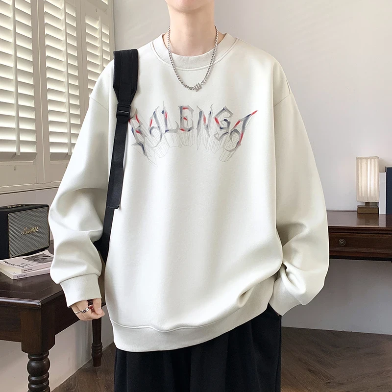 圆领卫衣男秋季美式印花长袖T恤青少年春秋季休闲运动上衣