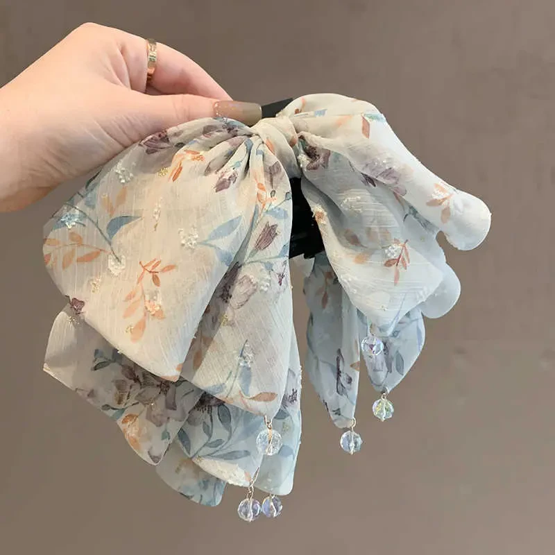 碎花蝴蝶结抓夹时尚彩绘发夹后脑勺鲨鱼夹高马尾夹发饰女百搭头饰