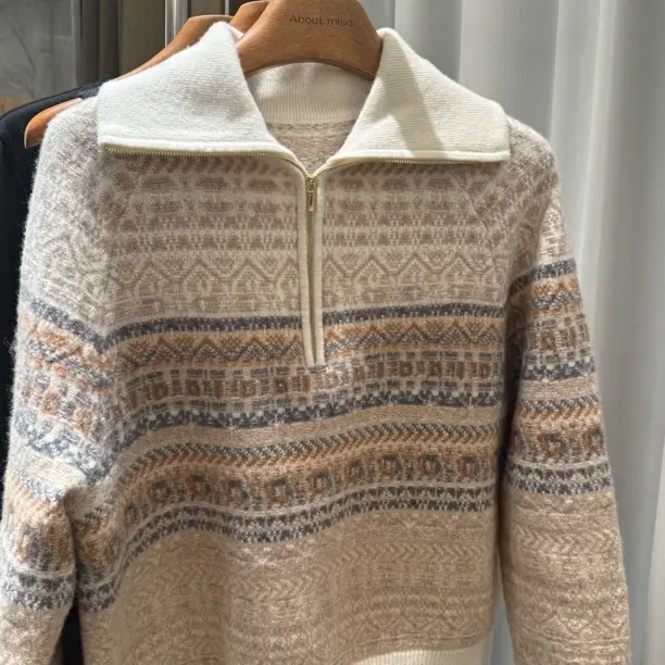 Abm | 费尔岛风格提花半拉链100羊毛套头开襟衫