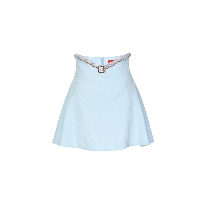 LeFame/拉飞姆粗花呢立体弧形褶裥高腰a型半裙LF24X61SS296