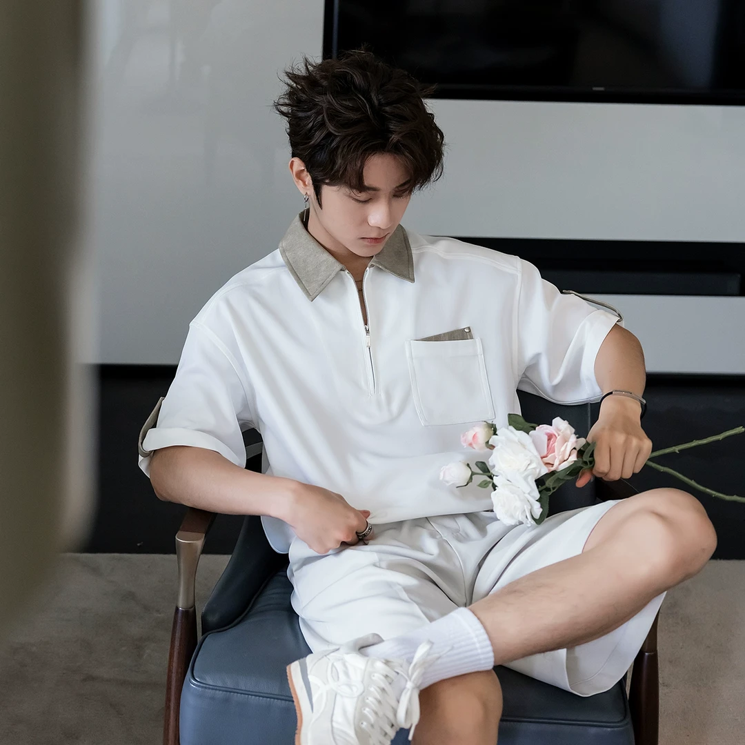 CHICERRO西西里男装夏季设计感撞色休闲短袖T恤百搭POLO衫宽松潮