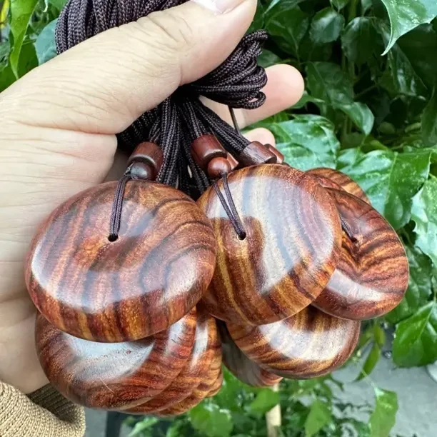黄花梨西部多彩虎皮山水纹平安扣（多样性发其一）