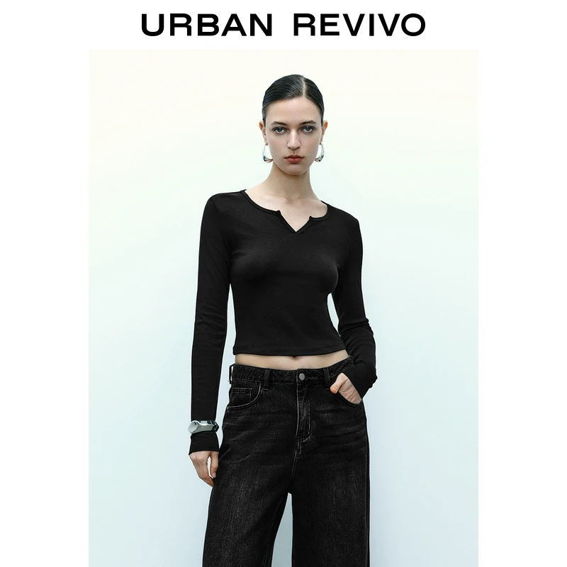 UR2025春季新款女装欧若风时尚修身打底外穿纯色长袖T恤UWB450010