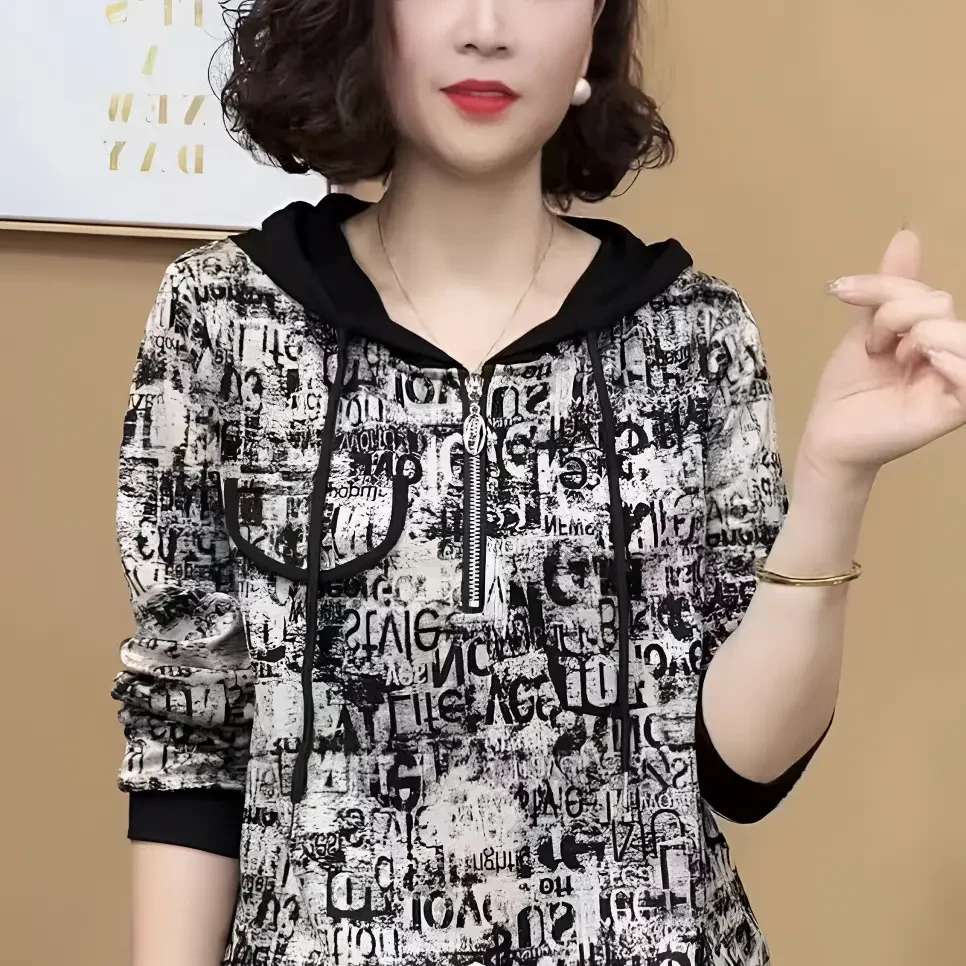 2025春夏季新款洋气百搭时尚显瘦连帽长袖气质女士上衣韩版休闲