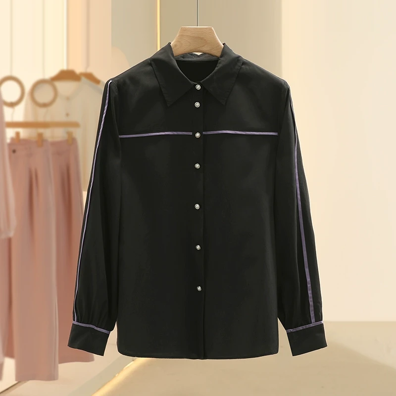 【檬】时尚气质撞色线条百搭衬衫2025春季新款专柜撤柜女装