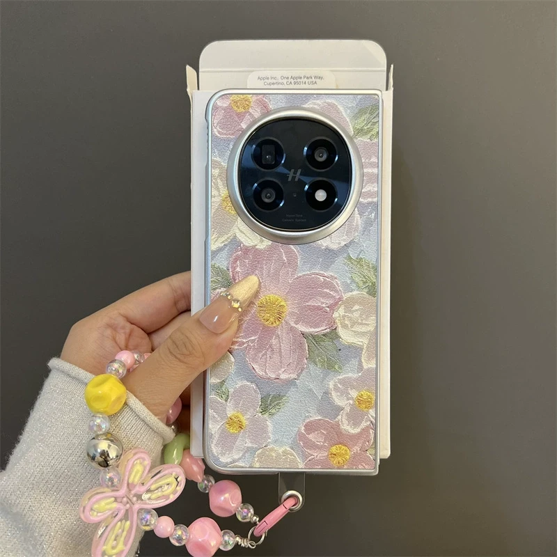 油画花朵适用oppofindn5折叠屏手机壳华为matex6/x5典藏版链条女