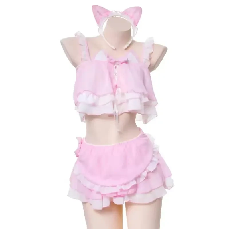 蕾丝日系甜美可爱风洛丽塔小猫咪吊带睡衣纯欲软妹趣味性内衣女性