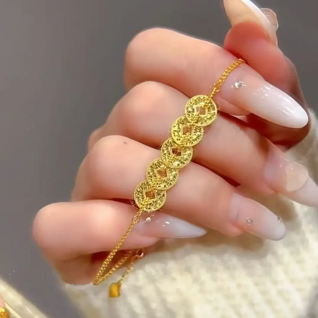 福灿灿 足银手链 五帝钱手链女钱串子手绳手串生日礼物情人节