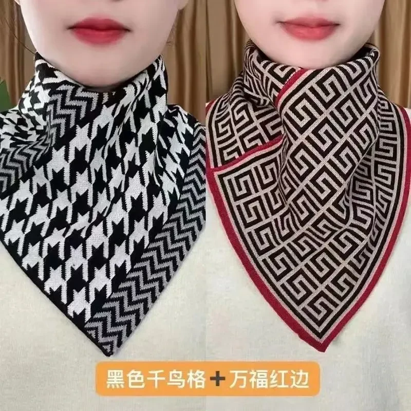 时尚绒布围脖女秋冬季保暖简约针织围脖韩版百搭气质护颈三角巾