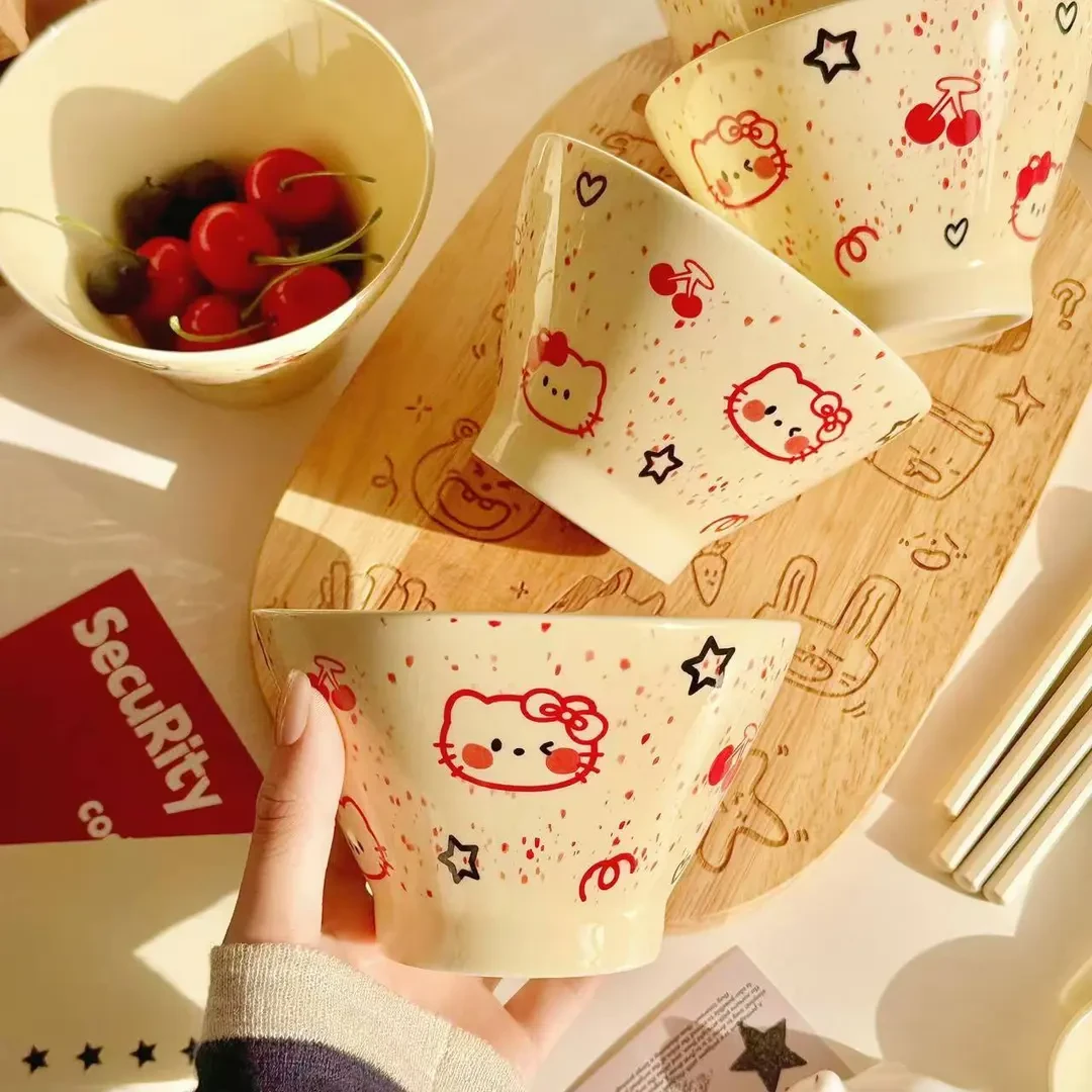 卡通陶瓷斗笠碗家用2025新款特别好看的饭碗高脚甜品碗水果酸奶碗