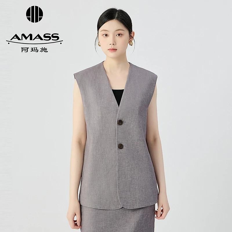 AMASS/阿玛施品质女装百搭早春松弛感复古轻奢风麻料马甲女540012