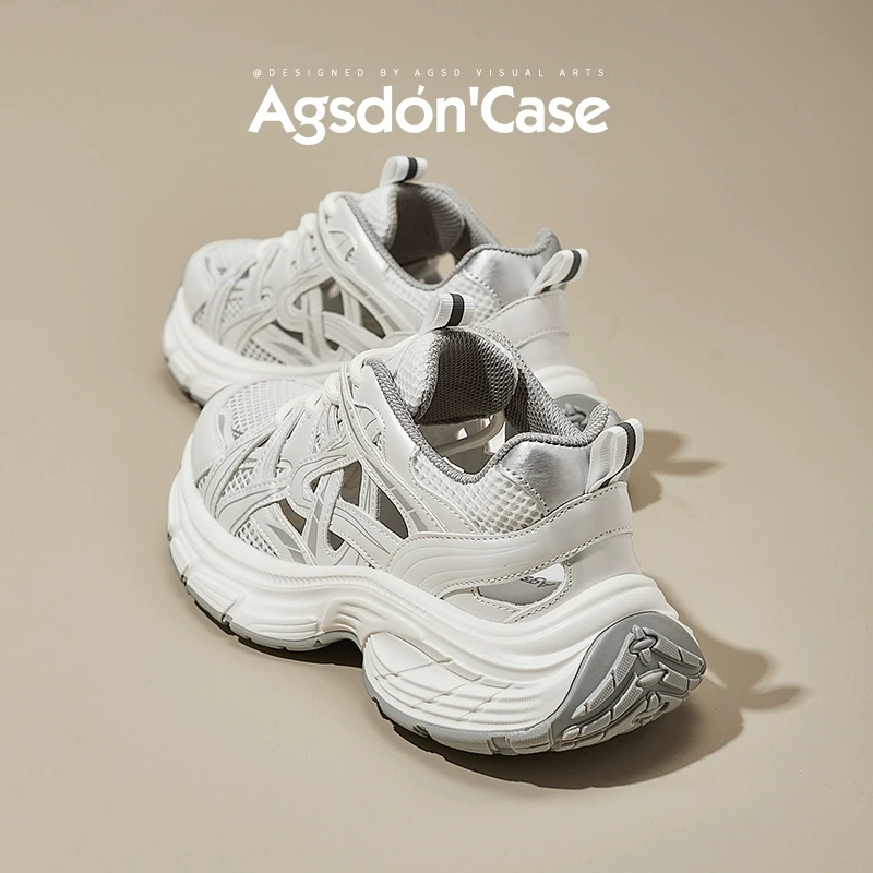 奥古狮登厚底老爹鞋女款2025新款秋季透气女鞋网面休闲增高运动鞋