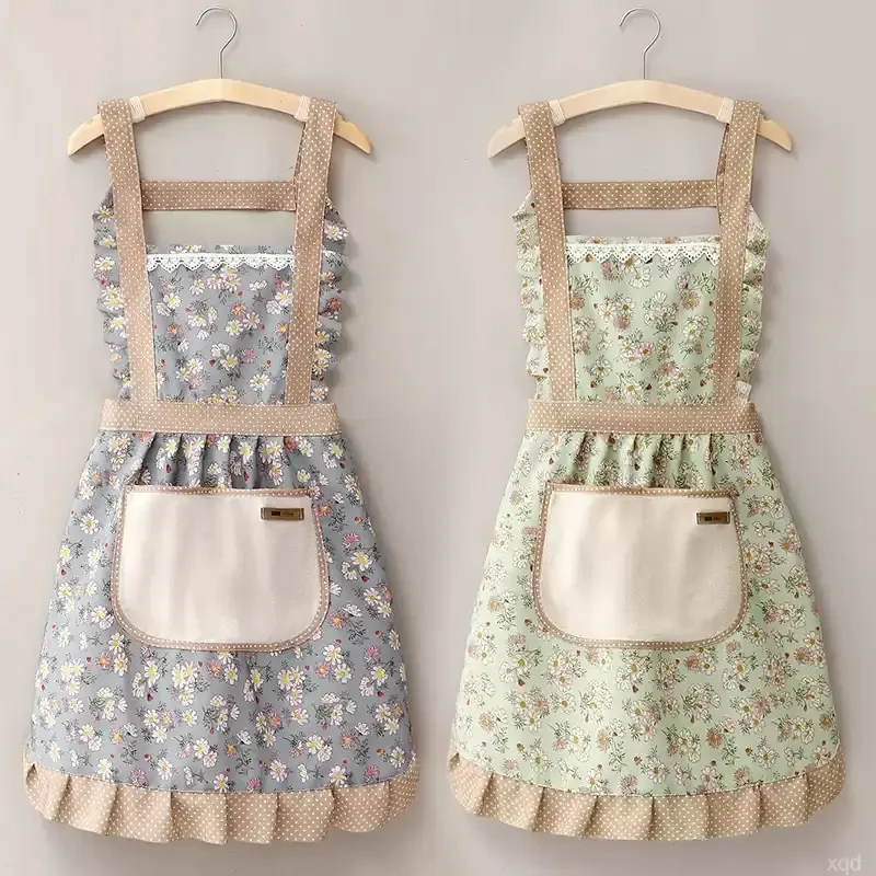 简约围裙碎花围裙家用厨房漂亮裙子可爱时尚防水防油工作服