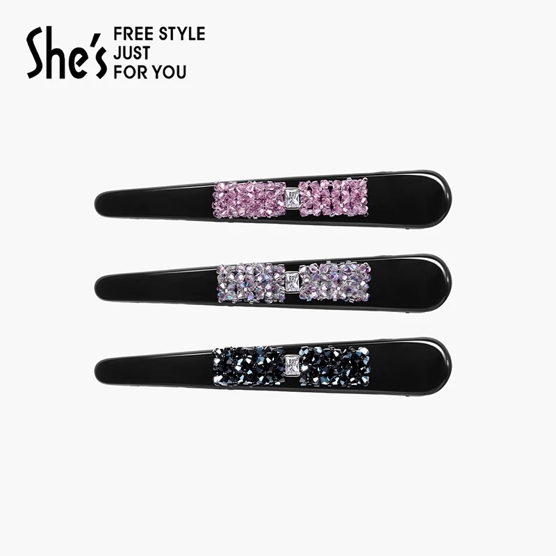 shes耀我宣言璀璨经典工艺水晶蝴蝶结半发马尾捏夹女2024新款