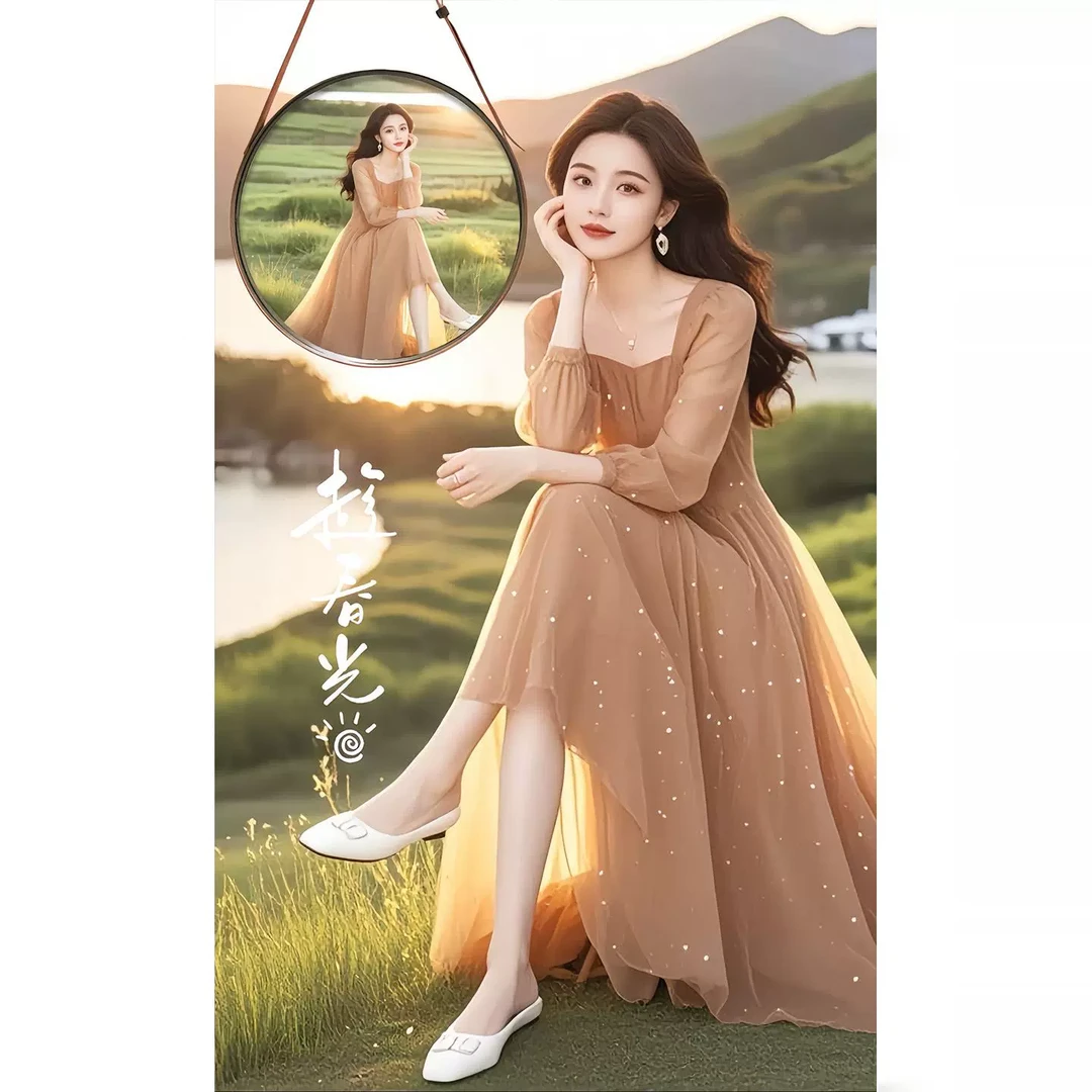 波点雪纺连衣裙女春季大码胖mm显瘦法式气质独特漂亮中长网纱裙子