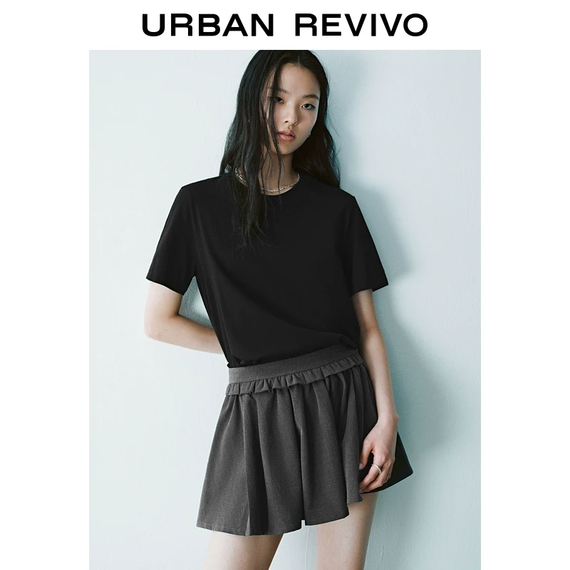 UR2025春季新品女装欧若风时尚基础纯色百搭圆领短袖T恤UWB450002