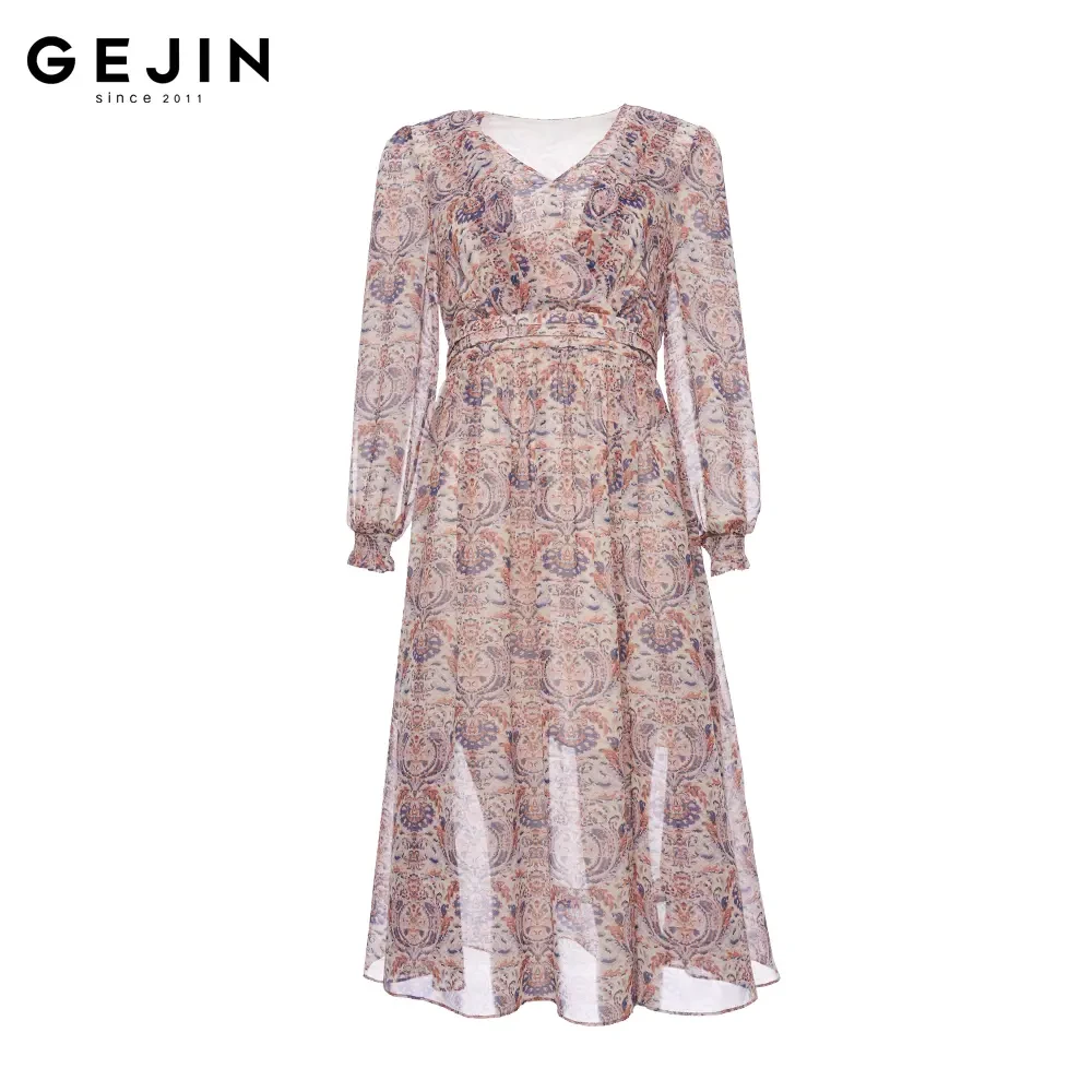 GEJIN/歌锦2025春季新款时尚气质碎花优雅连衣裙9132550130