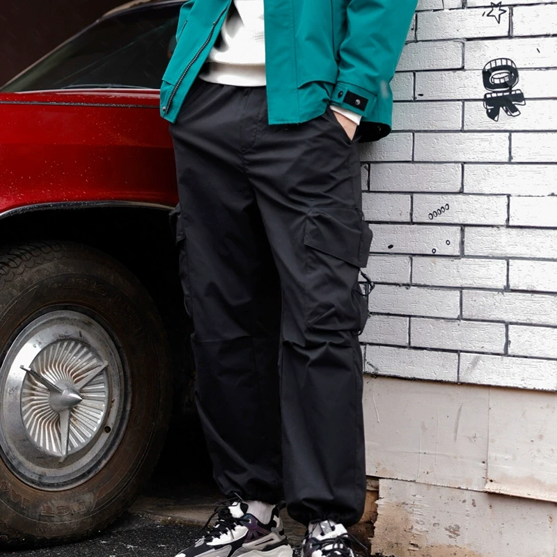 中和休闲男装工装休闲裤2025春季新款黑色直筒显瘦潮流束脚长裤