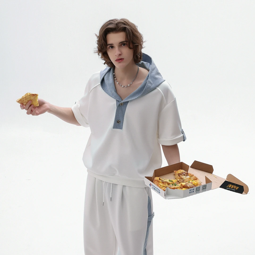 CHOR夏季新款男装美式高级感连帽男士短袖T恤运动套装宽松百搭潮