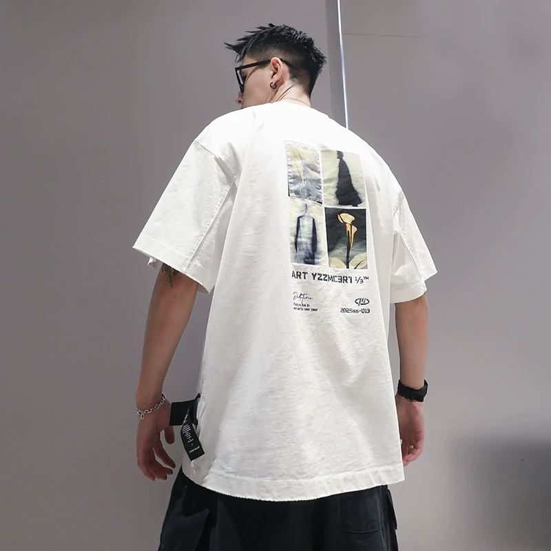 有术贴标印花美式短袖T男夏季潮牌设计感小众2025新款半袖圆领t恤