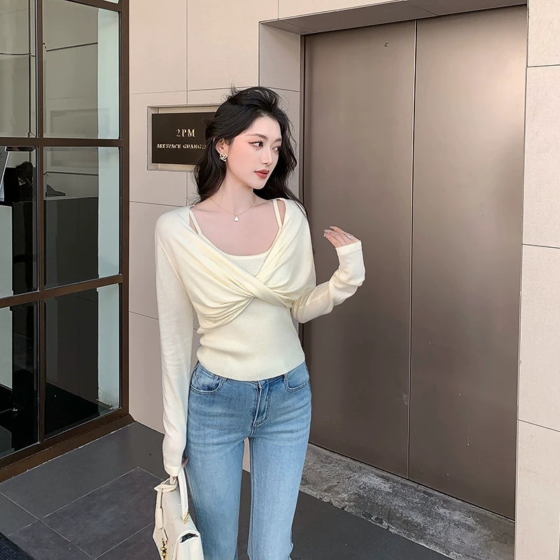 林关关【暮色温柔】温柔知性显瘦开衫+优雅气质吊带背心两件套装女