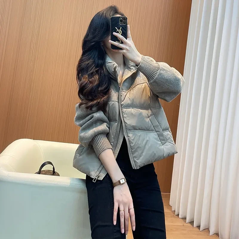 设计感拼接胖MM手塞棉棉服冬季款加厚保暖立领棉衣外套