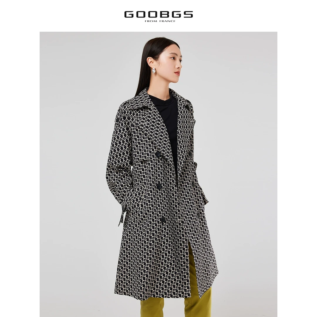 GOOBGS印花收腰中长风衣G3151558