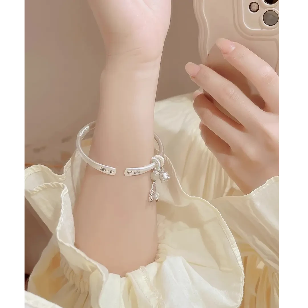 老鳳詳平安喜乐纯银手镯女999足银开口镯年轻款送女友生日礼物