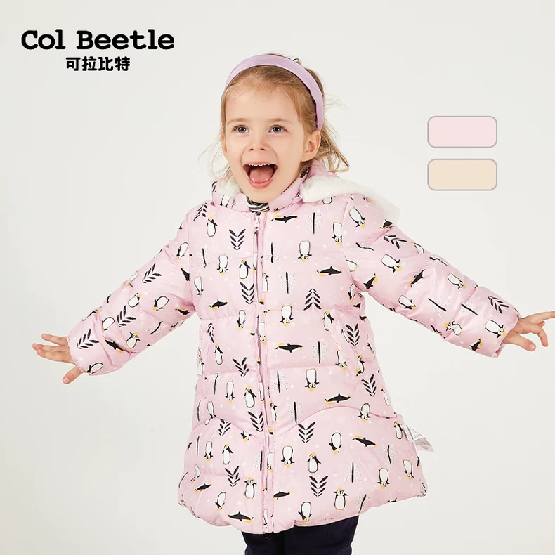 可拉比特童装女童小企鹅图案中长款羽绒服L49066831