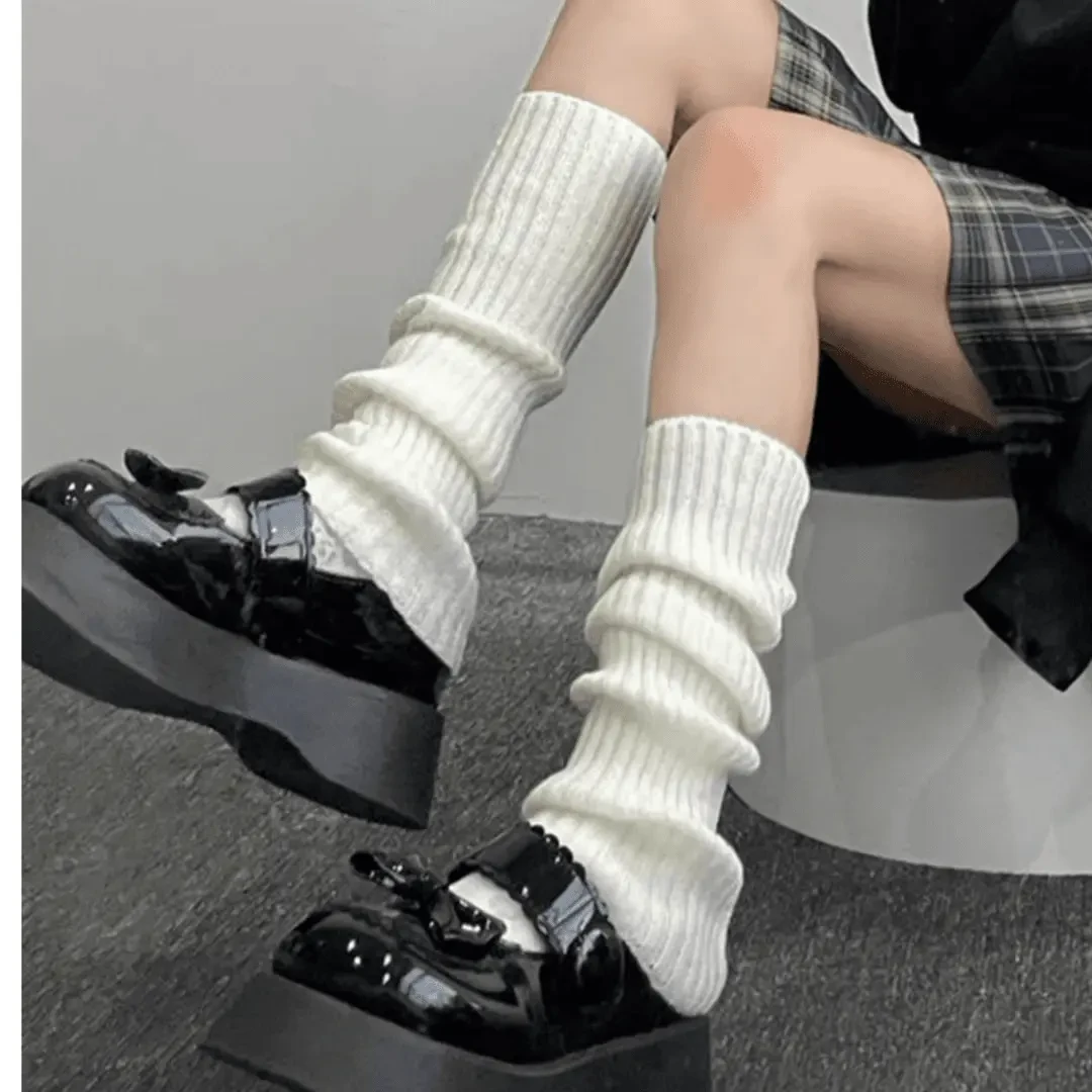 秋冬针织堆堆袜套袜子女白色长筒小腿袜保暖洛丽塔