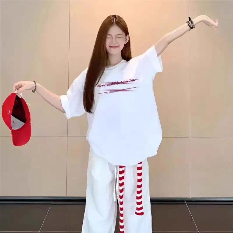 美式纯棉字母休闲t恤女款2025新款爆款短袖洋气衣服慵懒风半截袖