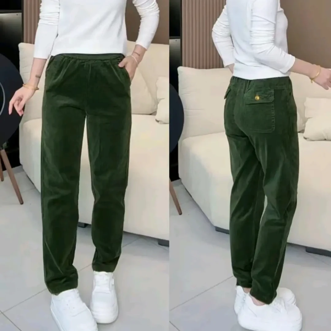 2858秋冬新款高腰显瘦弹力百搭纯色灯芯绒哈伦女九分裤小个子