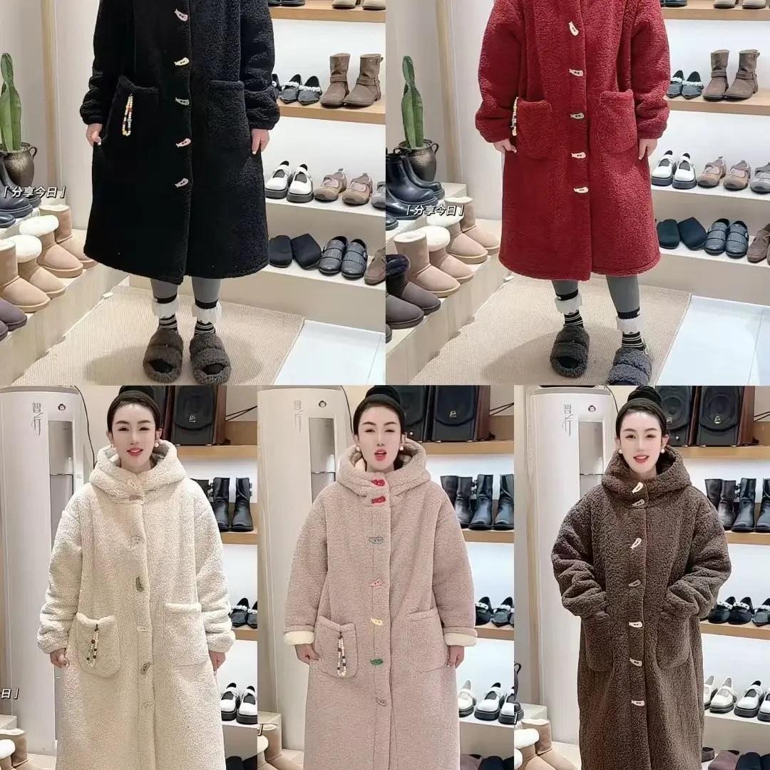 冬季三层加绒加厚七彩扣可外穿女士长款睡衣单件