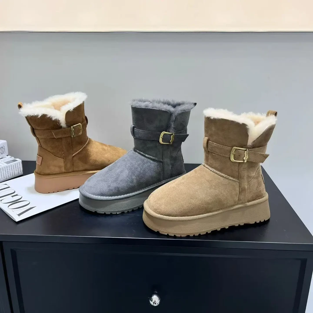 冬季新款加绒加厚厚底防滑雪地靴女时尚休闲一脚蹬