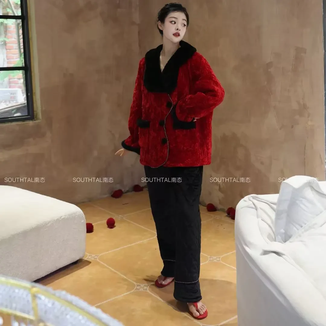 南态，酒色绵绵加厚保暖可外穿新中式女士长袖家居服