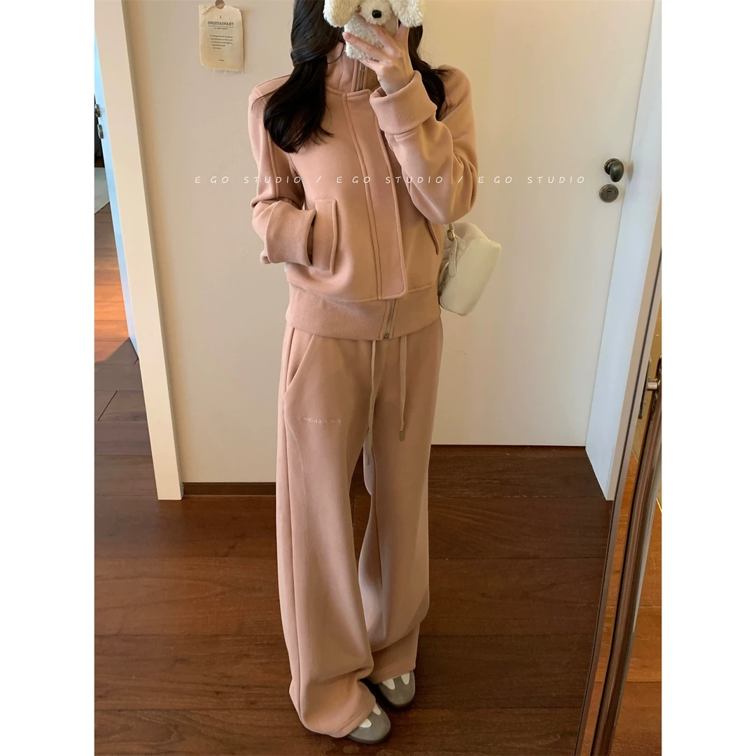 e go studio 加绒卫衣女韩系百搭休闲时尚短款立领拉链外套