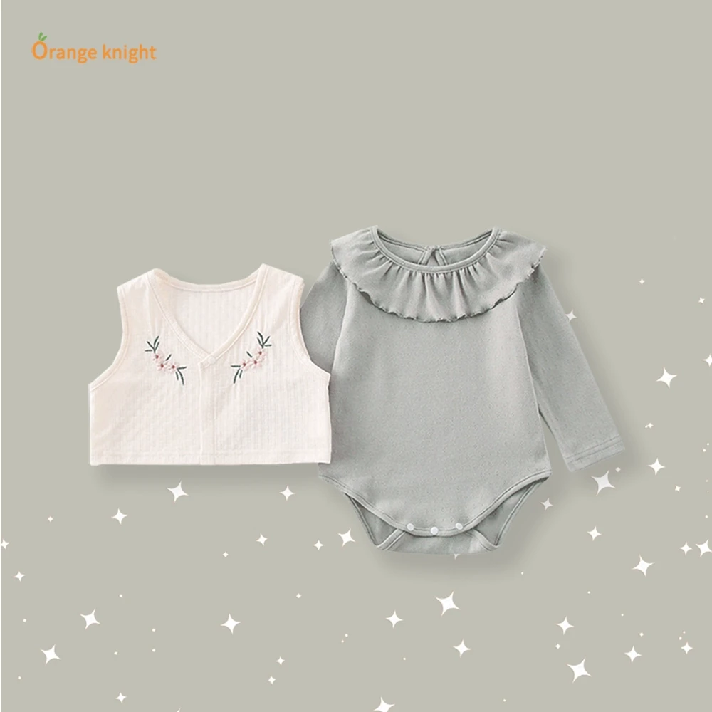 女宝宝春秋季衣服韩版甜美洋气公主套装婴儿长袖包屁衣马甲两件套