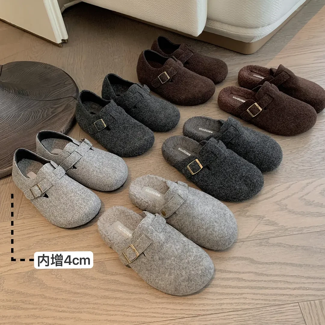 葡萄妈studiolee 内增高毛毛半拖外穿厚底勃肯女鞋