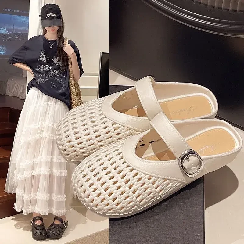 休闲百搭包头半拖鞋外穿女鞋夏季镂空透气舒适平底凉拖