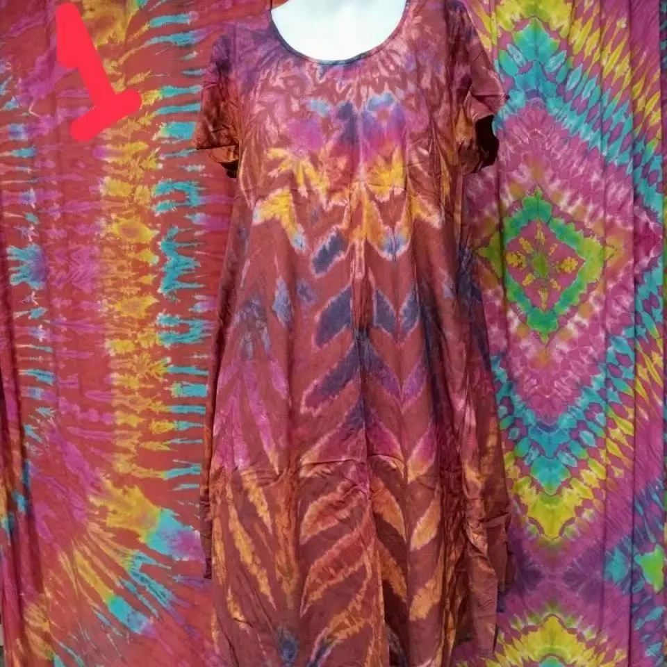 纯植物棉麻扎染宽松遮肚中长款连衣裙显瘦气质夏季女装时尚百搭