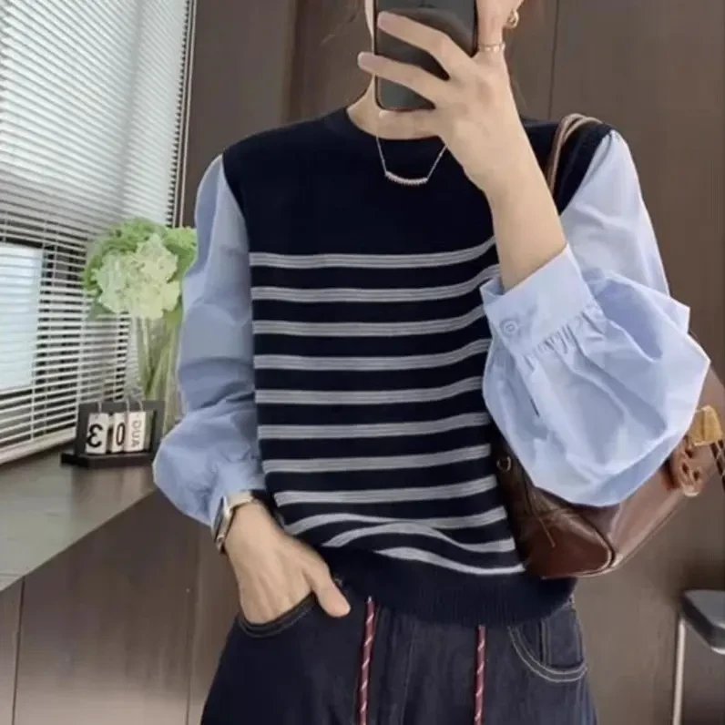 【单马甲】时尚拼接设计条纹针织马甲优雅气质轻松搭配穿搭2501