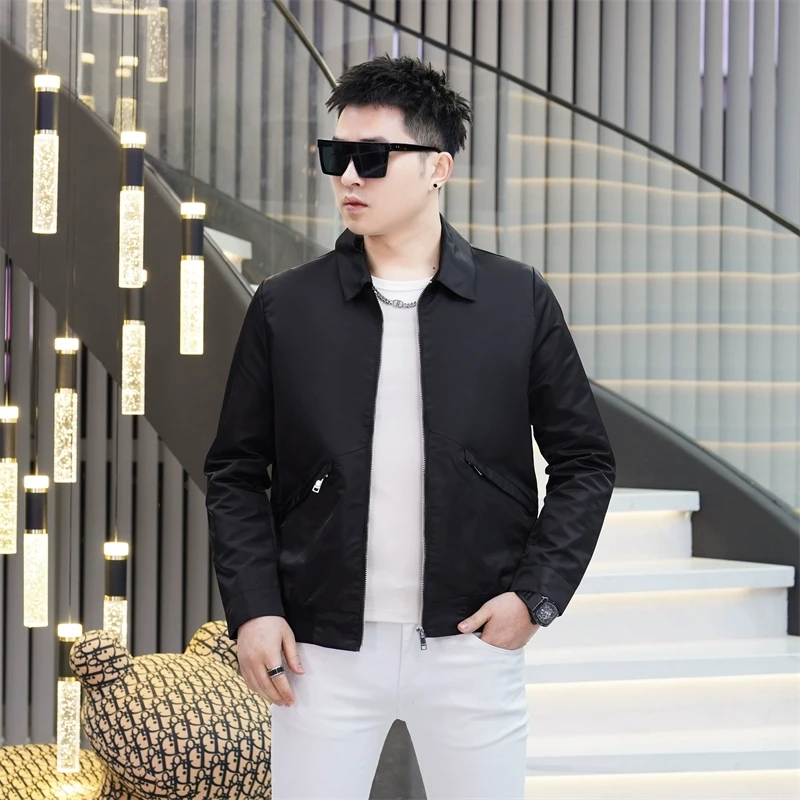 高端潮牌时尚休闲翻领夹克男春秋新款潮流百搭修身领导服男士外套