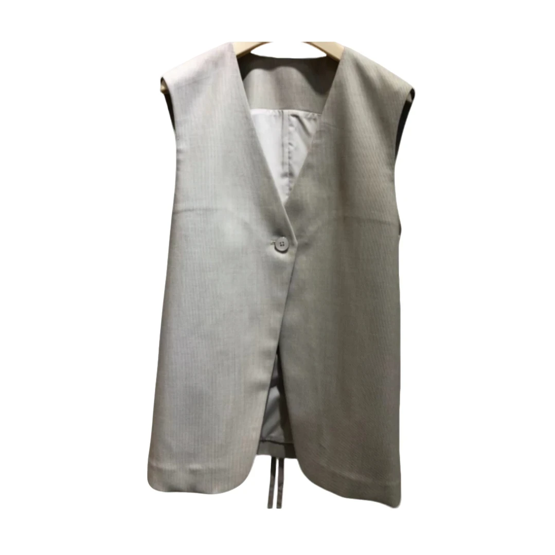 L·W画而诗羊毛灰色时尚气质轻奢女装长款女士马甲外套LBE51005