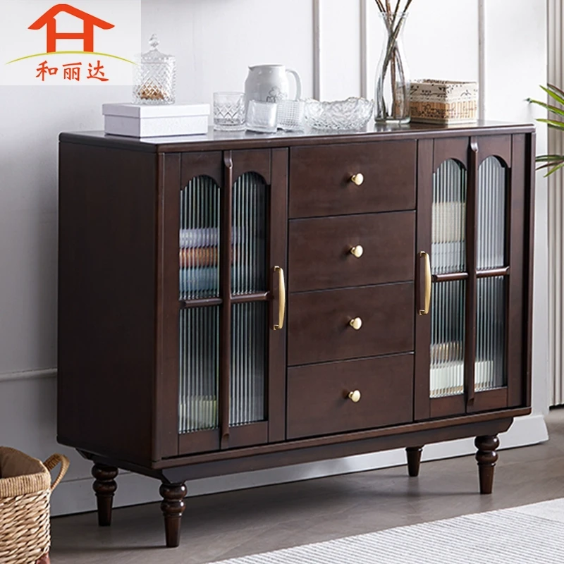 (里昂）美式乡村酒柜餐边柜/纯实木储物柜客厅装饰柜玻璃隔断组合