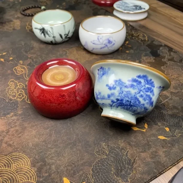 山水压手杯加祭红佛手杯