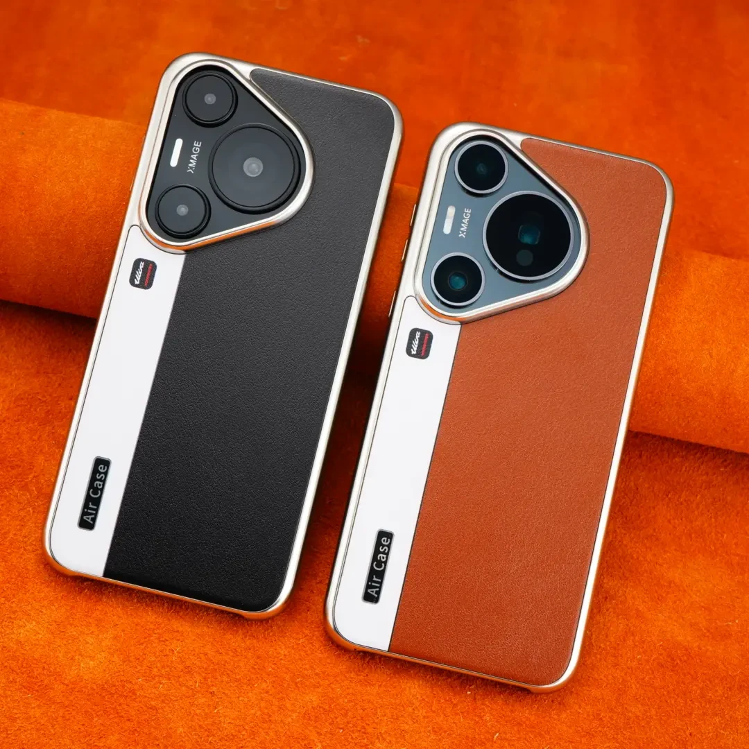 适用华为Pura70Pro+电镀个性拼色皮质手机壳商务Pura70高级感防摔